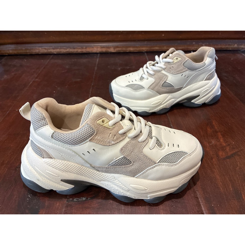 NA-KD Bubble Sole Trainers Womens Size 7.5 V02877 Cream Chunky Platform Sneakers